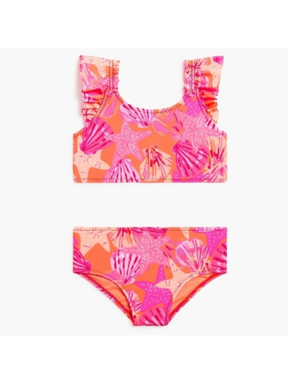Crewcuts Girls' Seashell Ruffle Bikini Set - pinks, oranges, purple